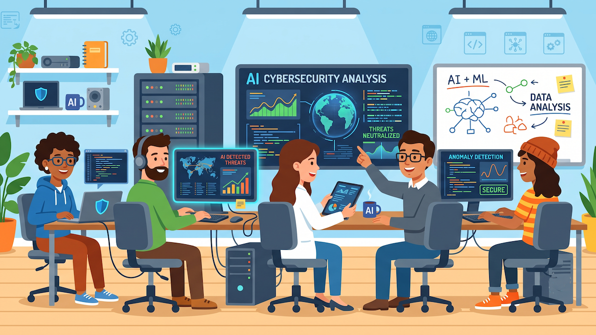 An AI cybersecurity team working on an analysis