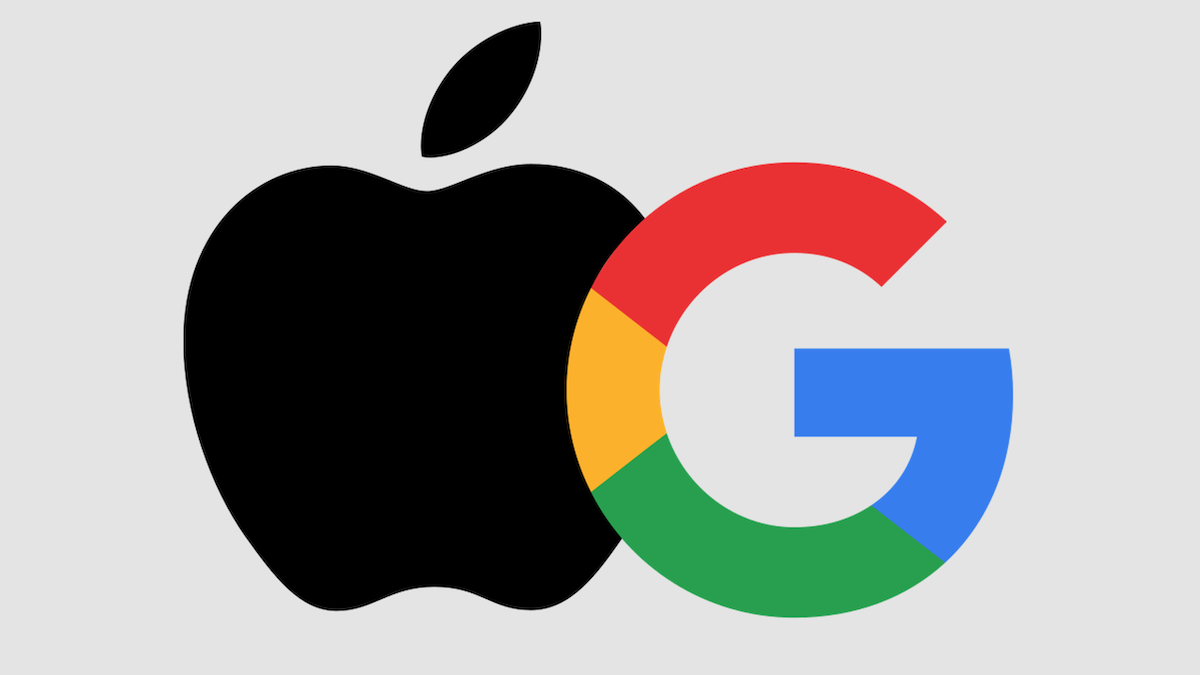 The image shows the Apple logo side by side with Google's logo, symbolizing their AI partnership.