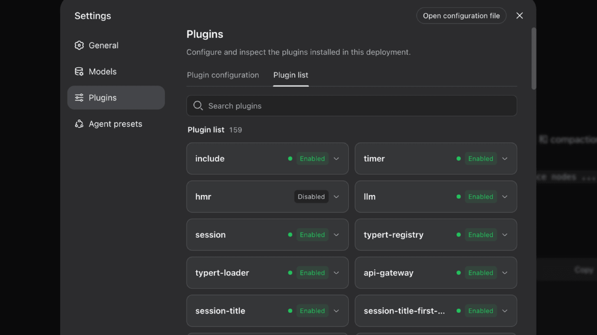 Plugin configuration screen with multiple plugins enabled, reflecting DeepSeek-V4-Pro’s new features.