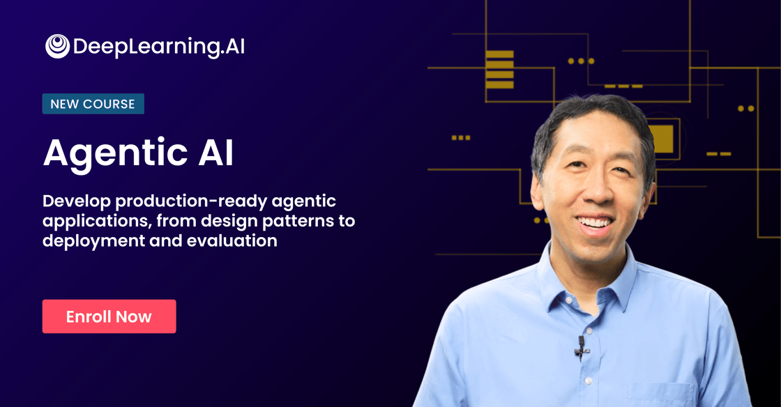 Agentic AI with Andrew Ng's promotional banner with 'Enroll Now' CTA button